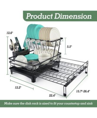 2-Tier Collapsible Expandable Dish Rack with Swivel Drain Spout and Rust-Resistant Stainless Steel Frame