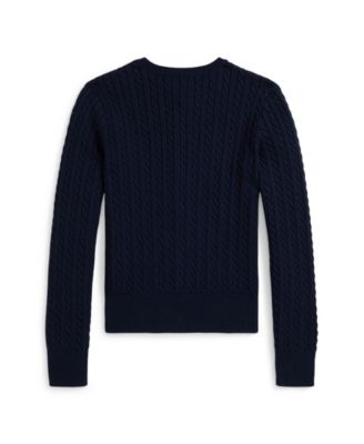 Girls' 7-16 Polo Bear Mini-Cable Cardigan