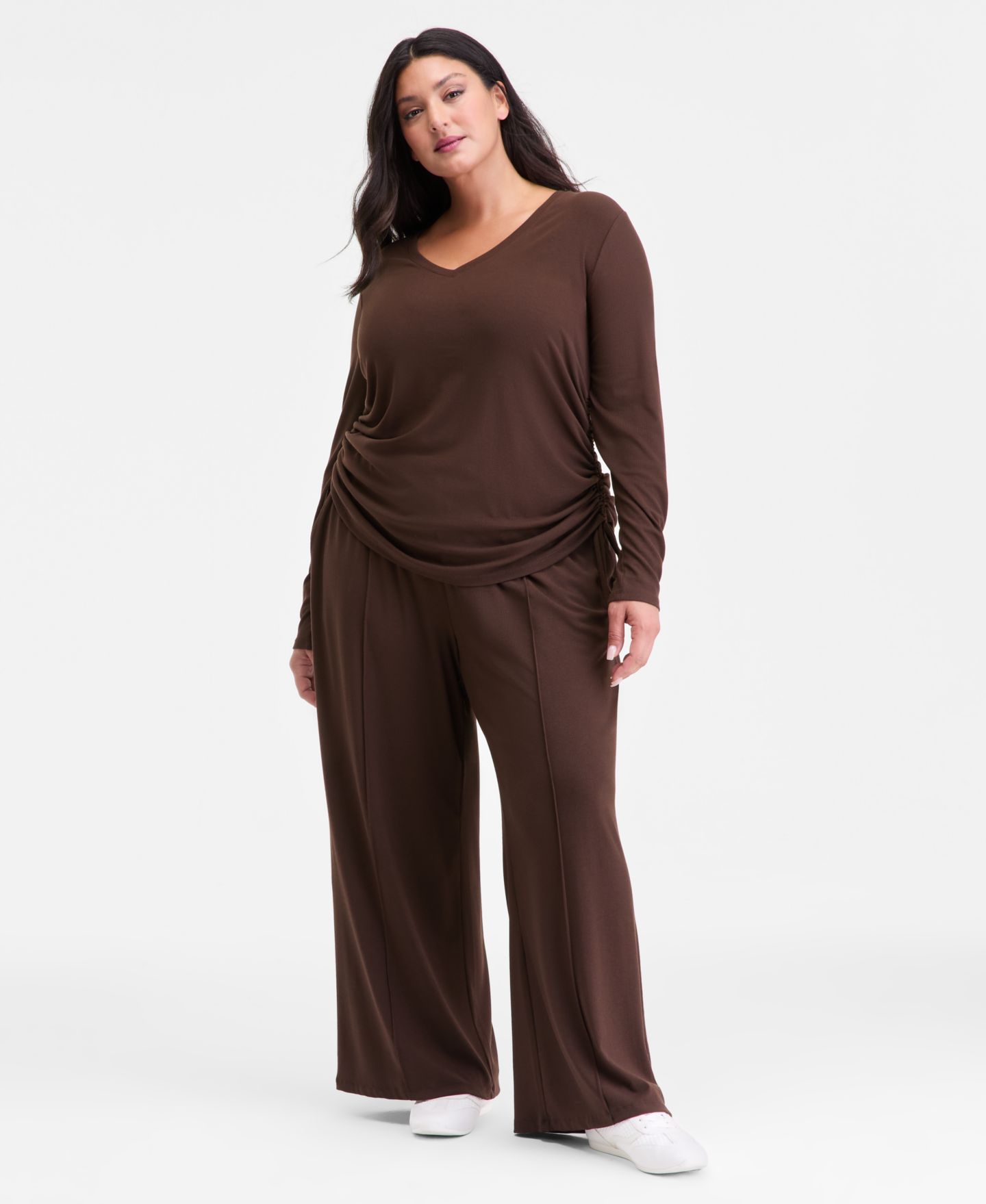 Женские комплекты I.N.C. International Concepts Plus Size Side-Tie Top & Wide-Leg Pants, цвет: Кофейный — фото 1