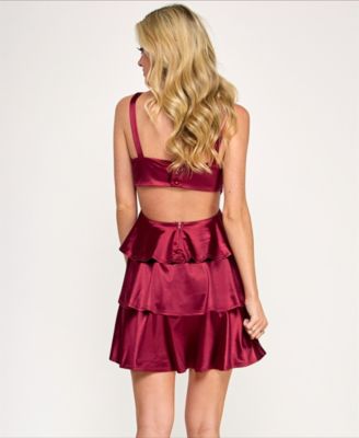 Juniors' Satin Tiered Short Dress