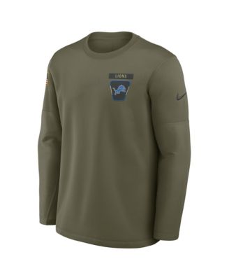 Men's Olive Detroit Lions 2025 Salute to Service Coaches Therma-Fit Long Sleeve T-Shirt