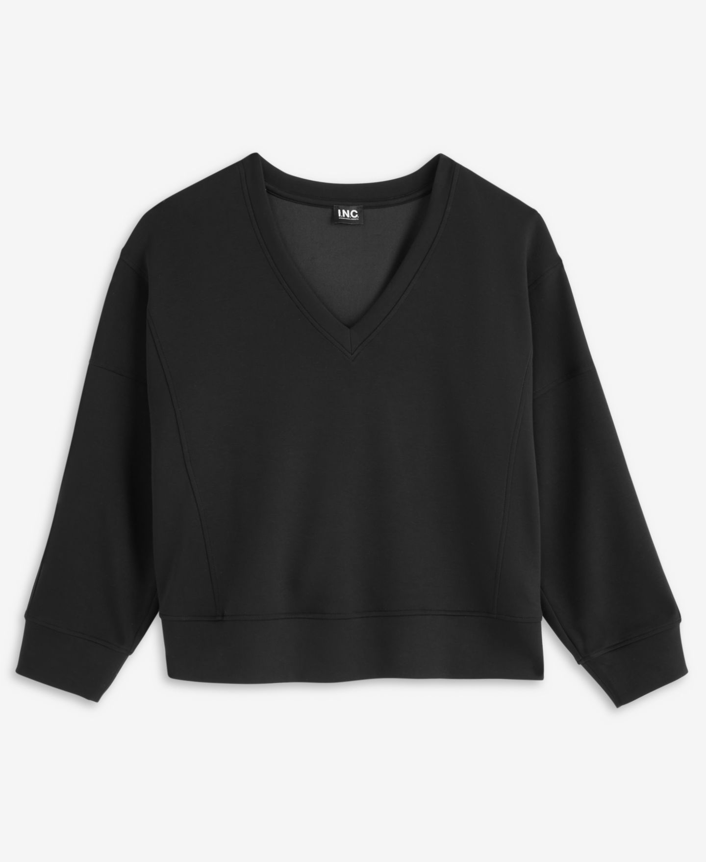 Женский топ I.N.C. International Concepts Plus Size V-Neck Knit Long-Sleeve Top, цвет: Глубокий чёрный — фото 6