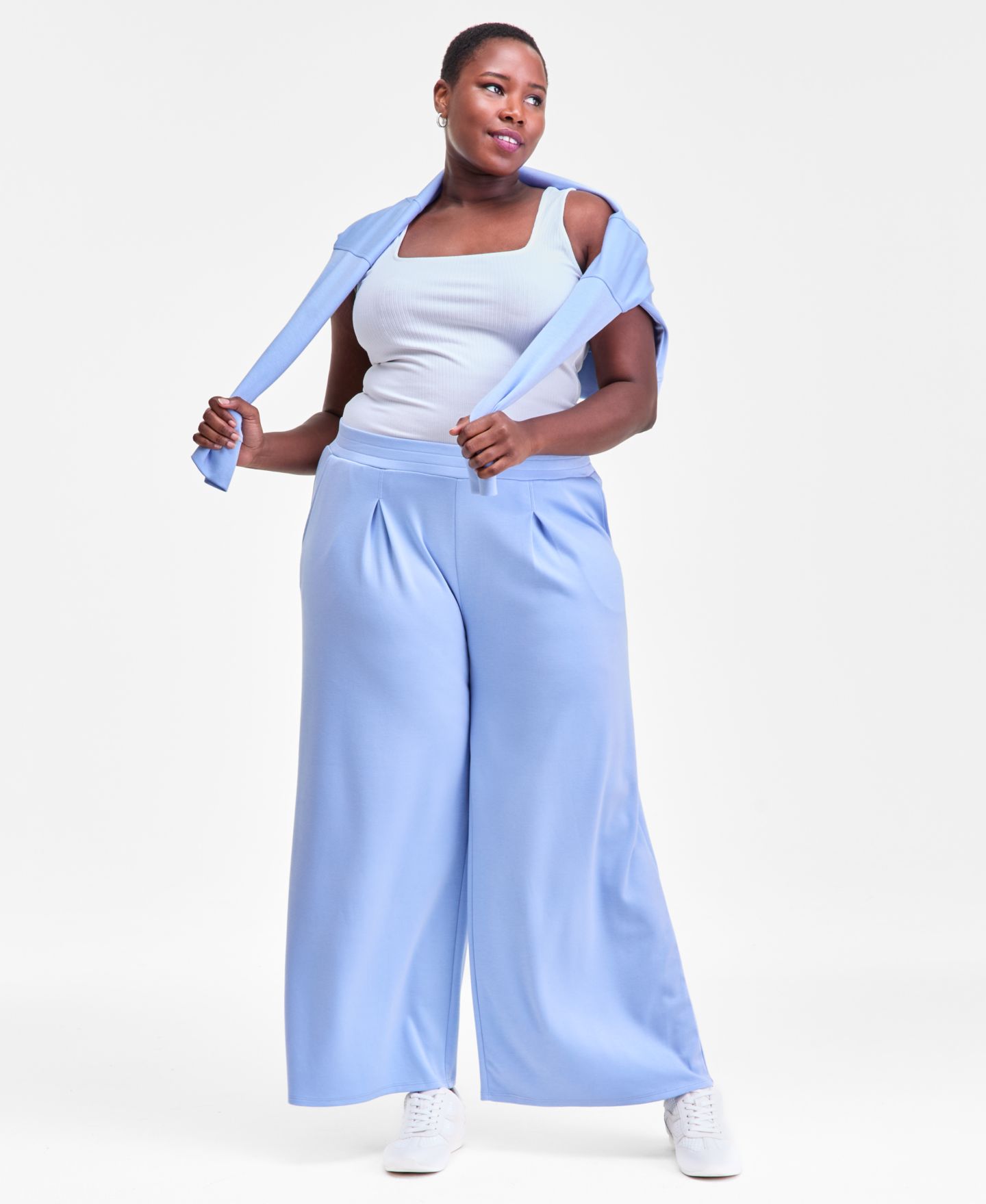 Женские брюки I.N.C. International Concepts Plus Size Pull-On Wide-Leg Sweatpants, цвет: Синий — фото 1
