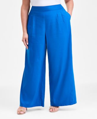 Plus Size Pull-On Linen-Blend Wide-Leg Pants, Macy's Exclusive