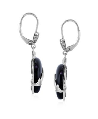 Sterling Silver Black Onyx Bear Lever Back Earrings
