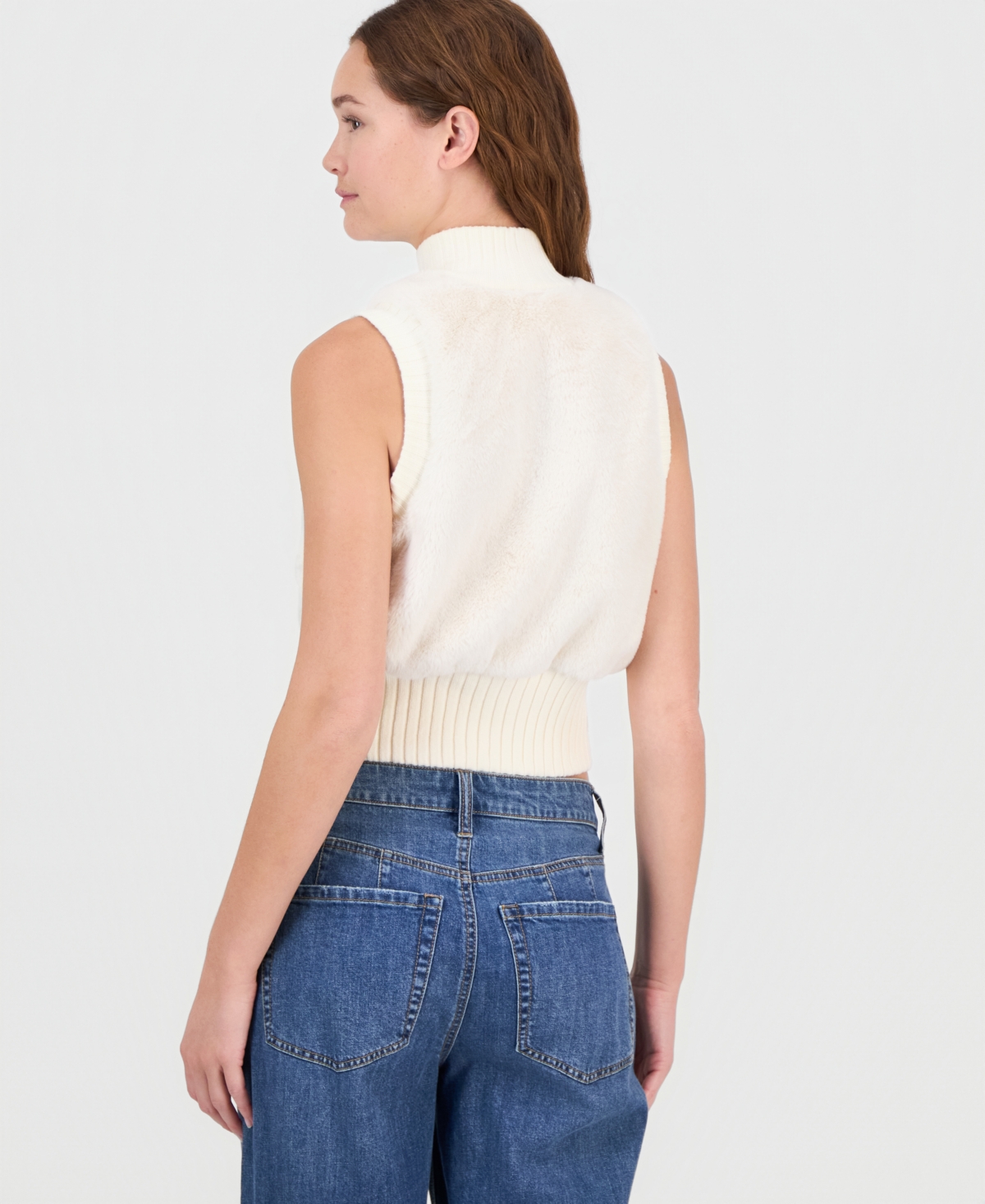 Planet Heart Juniors' Mock-Neck Faux-Fur Vest