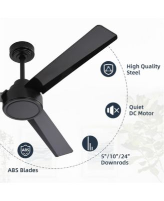 52-inch Modern Black 3-Blade without Light Ceiling Fan with Six Speed Remote Control and Timing Function for Indoor