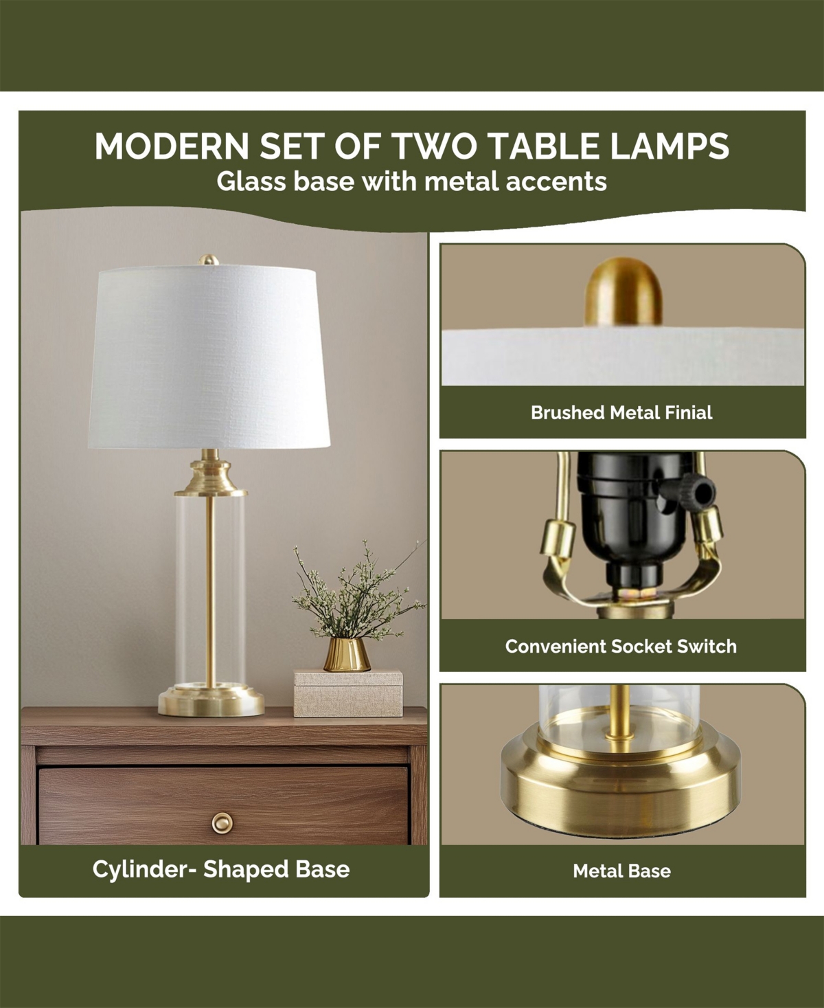 510 Design Clarity Glass Cylinder Table Lamp Set of 2