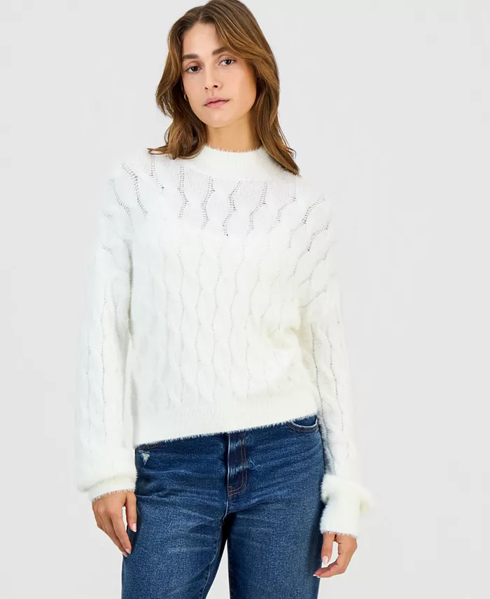 Juniors' Mock-Neck Eyelash-Cable Knit Sweater - thumbnail 4