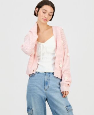 Ultra Flirt - Juniors' Novelty Floral Three-Button Cardigan Sweater