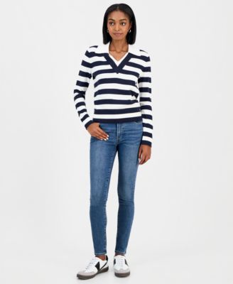 Women's Contrast-Collar Stripe Sweater 