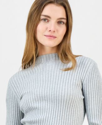 Junior's Mock-Neck Metallic Ribbed Long-Sleeve Sweater 