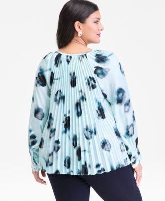 Plus Size Printed Pleated Split-Neck Blouse, Macy's Exclusive 