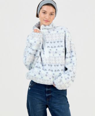 Juniors' Printed Sherpa Fleece Quarter-Zip