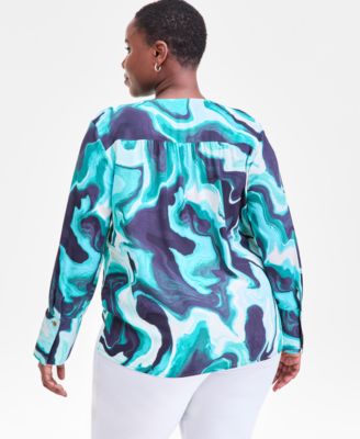 Plus Size Printed Surplice-Neck Top