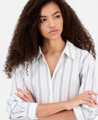 Juniors' Linen-Like Button-Up Shirt