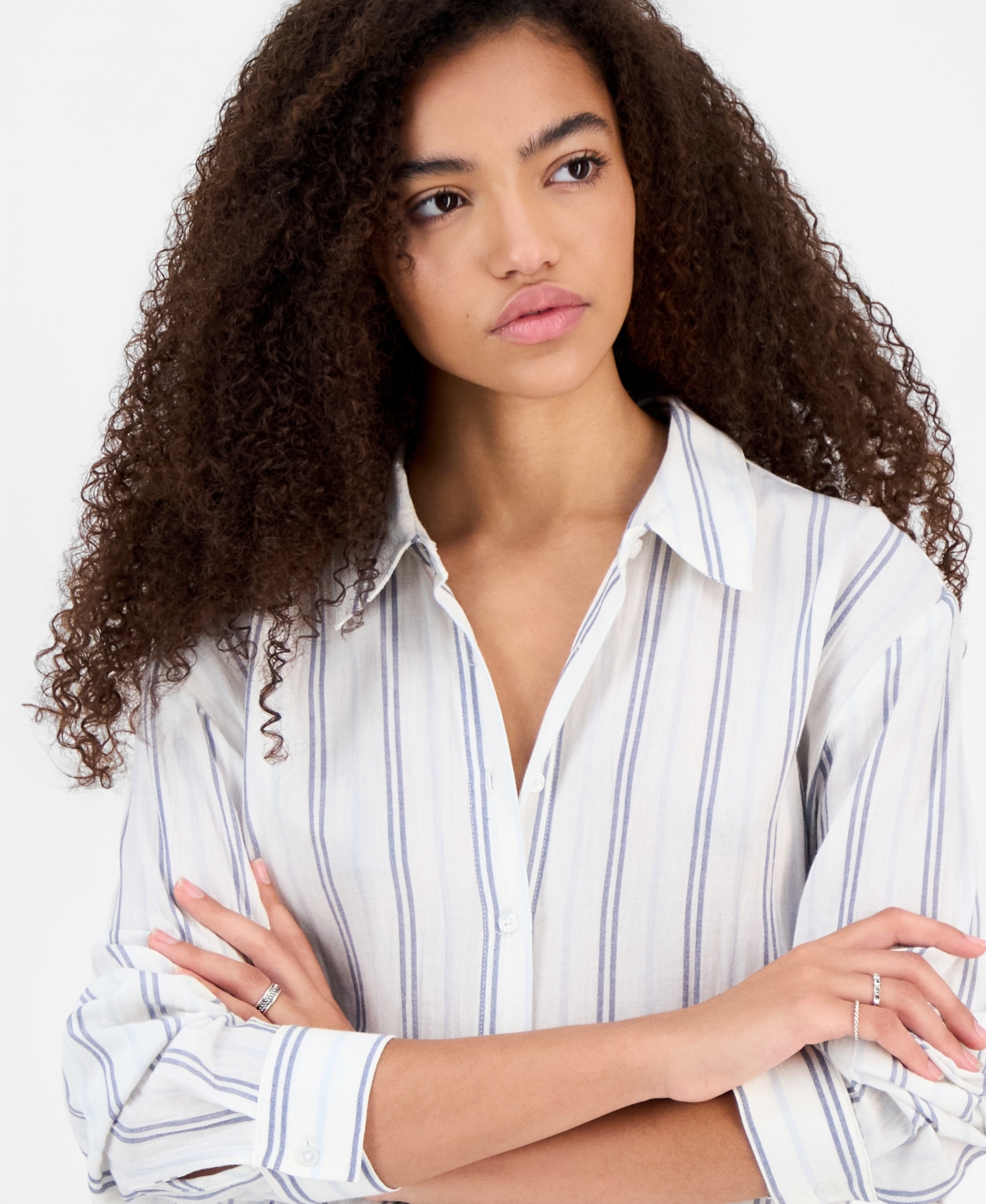 Hippie Rose Juniors' Linen-Like Button-Up Shirt