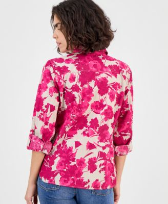 Women's Festival Floral Roll-Tab Cotton Shirt