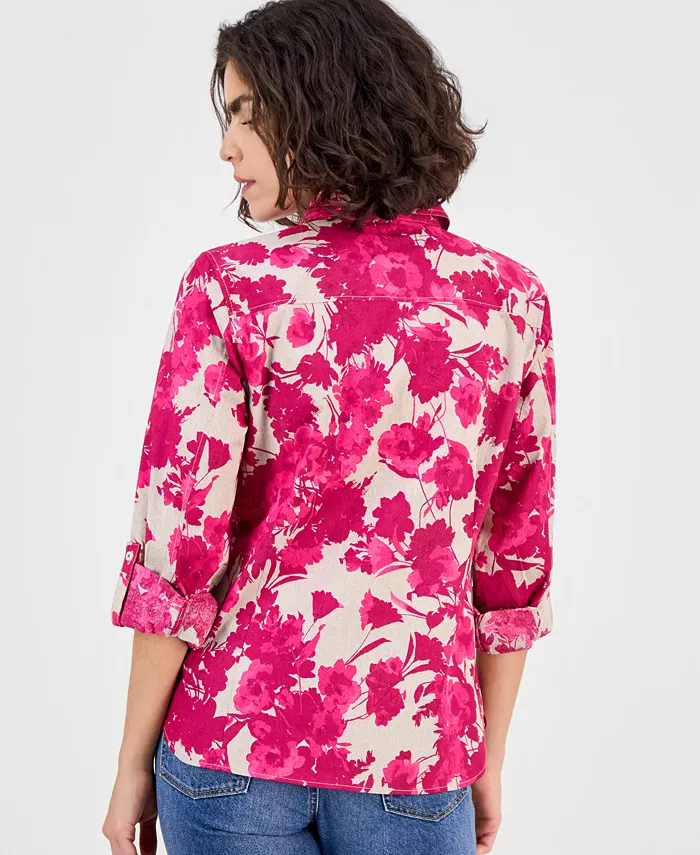 Nautica Women's Festival Floral Roll-Tab Cotton Shirt - thumbnail 4