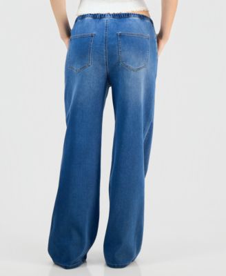 Juniors' Med Knit Denim Wide-Leg Jeans 