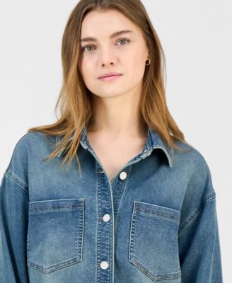 Juniors' Knit Denim Button-Up Shirt