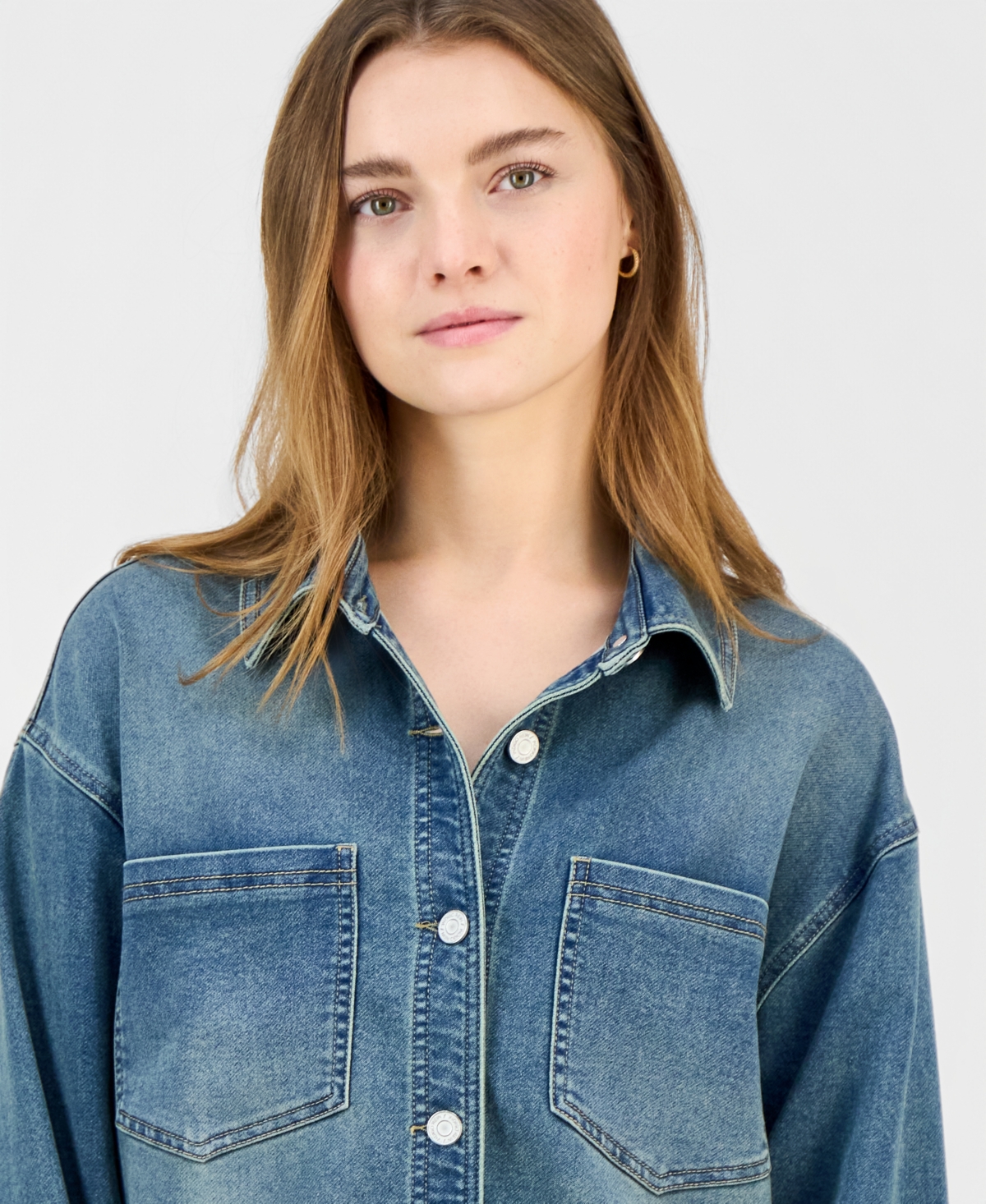Indigo Rein Juniors' Knit Denim Button-up Shirt In Blue
