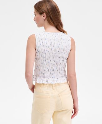 Juniors' Smocked Peplum Hem Top