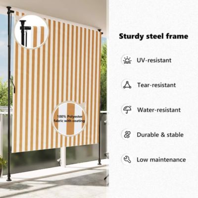 Outdoor Roller Blind Orange and White Polyester, Steel