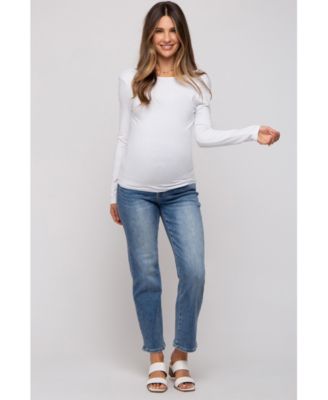 Blue Straight Crop Maternity Jeans