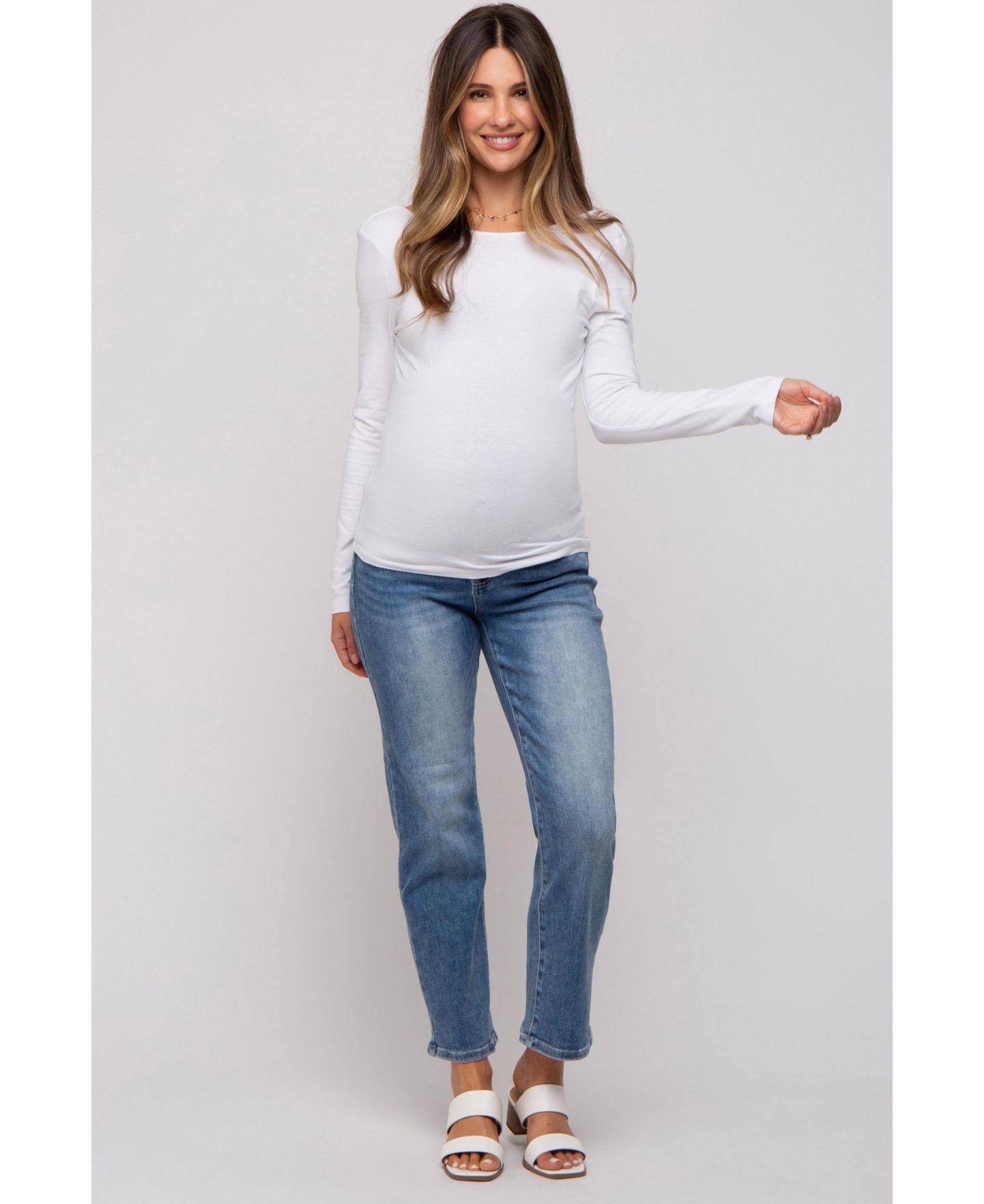 Женские джинсы Pinkblush Blue Straight Crop Jeans, цвет: Синий — фото 6