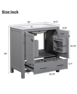 30inch Gray Bathroom Vanity with Single Sink Combo Cabinet Undermount Sink Bathroom Storage Cabinet with 2 Doors