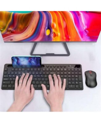 Wireless Keyboard And Mouse Combo - 2.4G Ergonomic Wireless Computer Keyboard With Tablet Holder, Silent Mouse With 6 Button, Compatible With, Black
