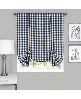 Buffalo Check Plaid Gingham Tie Up Window Single Curtain Shade - 42 in. W x 63 in. L, Taupe