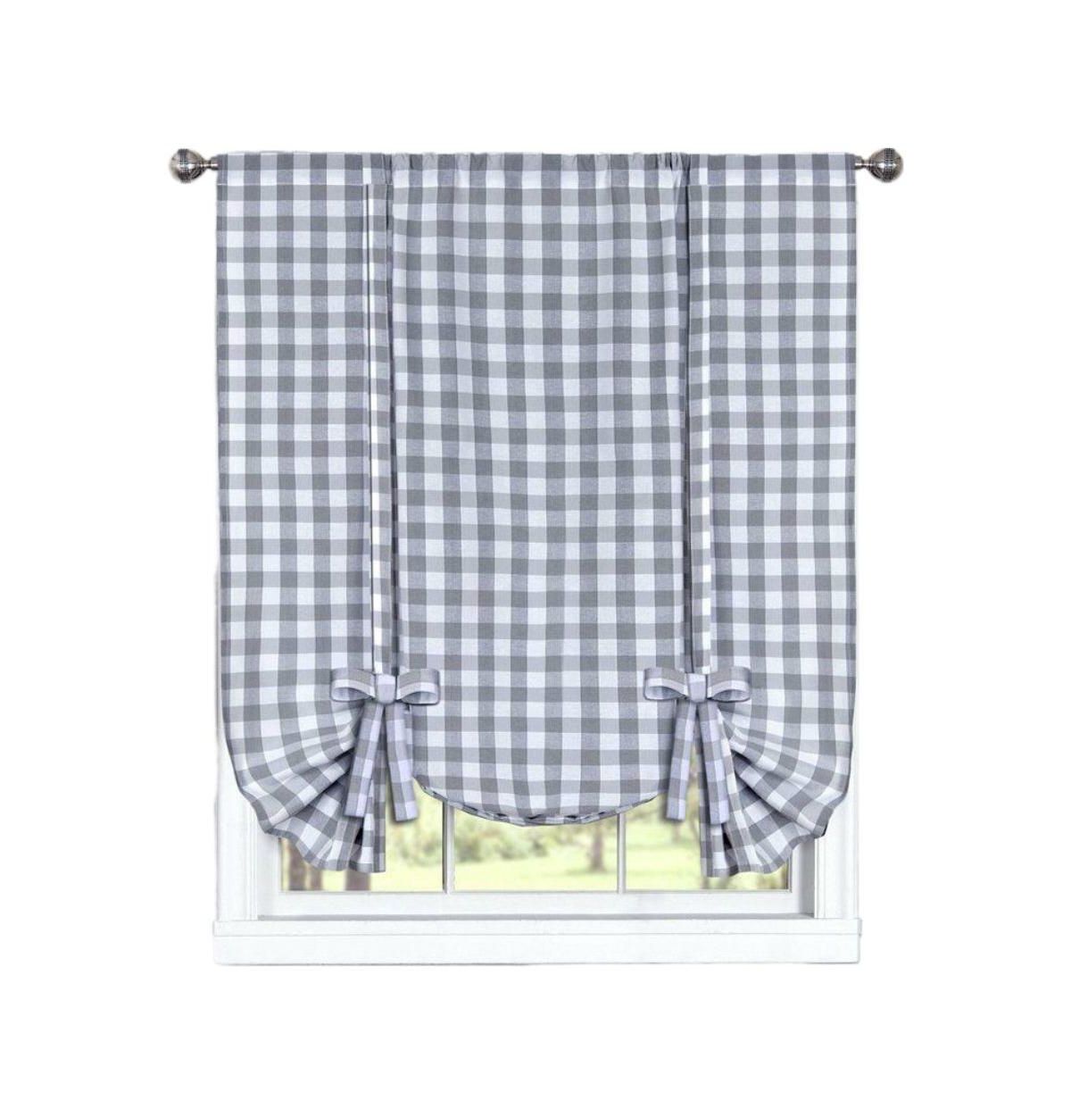GoodGram Buffalo Check Plaid Gingham Tie Up Window Single Curtain Shade - 42 in. W x 63 L, Taupe