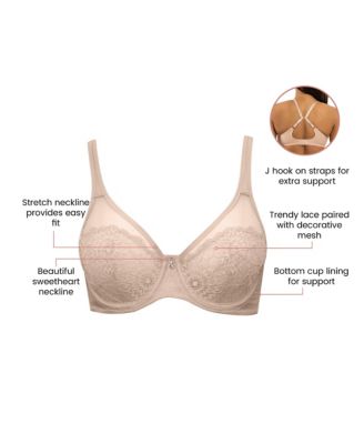 Women's Luxlacy Unlined Wired Bra, Cameo Rose, 40G