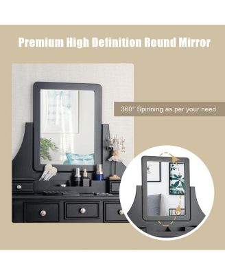 Makeup Vanity Set with Mirror and Cushioned Stool