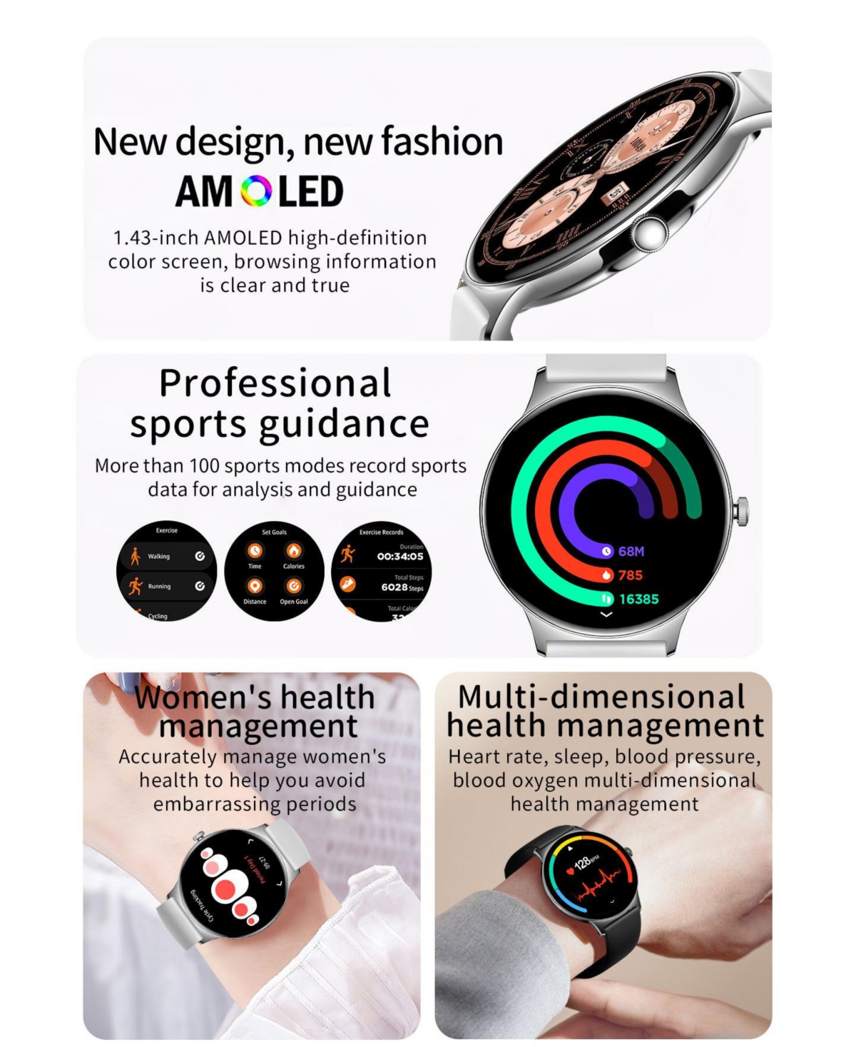 Ruxing Smart 1.43" Amoled Smart Watch for Women With Bluetooth Calling, Health Monitoring,Sport Modes, IP68