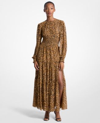 Michael Kors Women's Long Sleeve Smocked Maxi Dress - Macy's