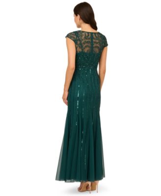 Women's Embellished V-Neck Godet Gown