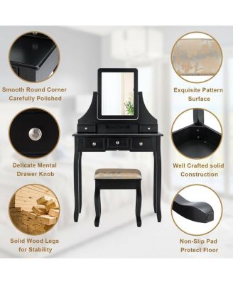 Makeup Vanity Set with Mirror and Cushioned Stool