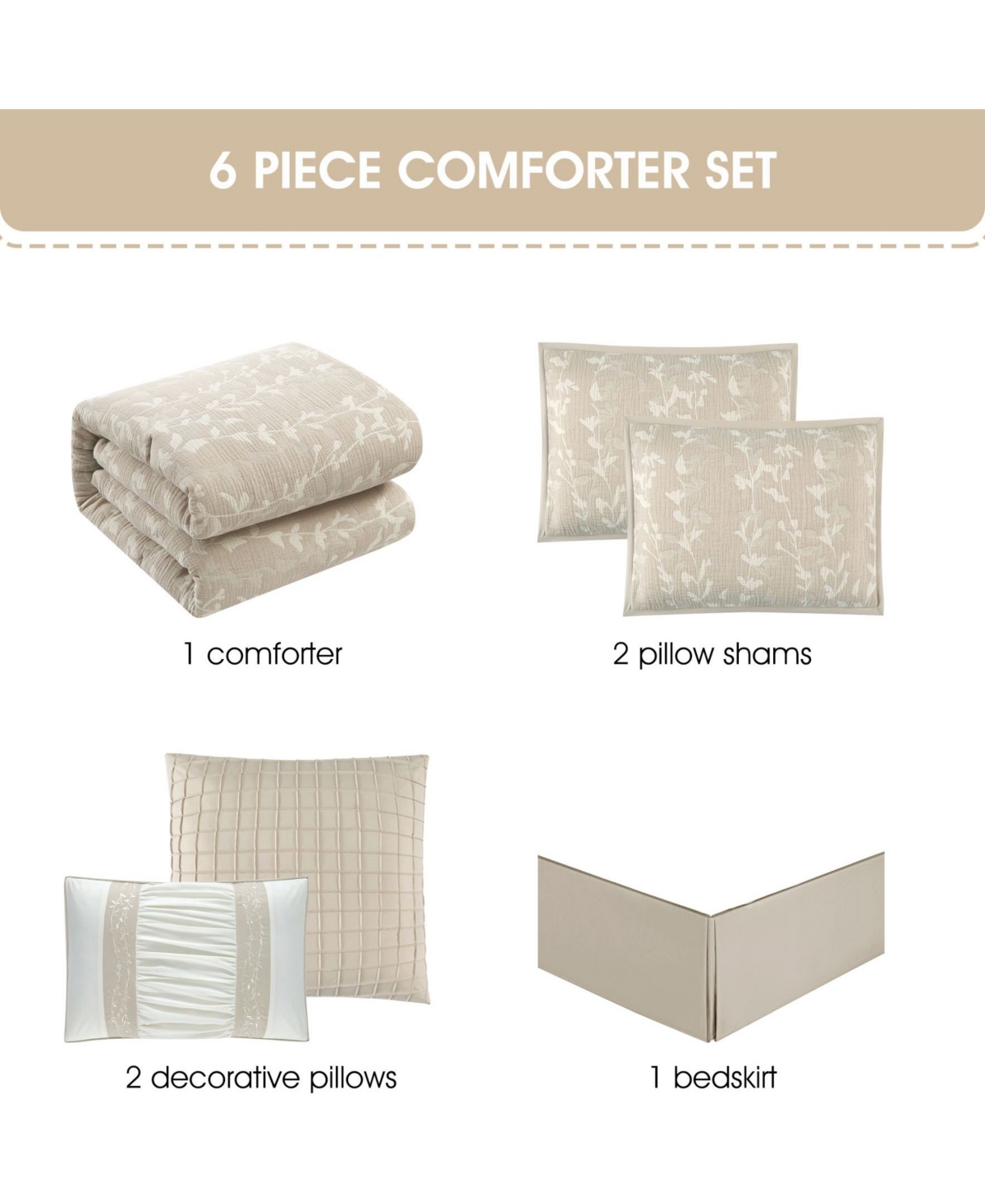 Stratford Park Desia Leaves 6-pc. Comforter Set, Queen In Neutral