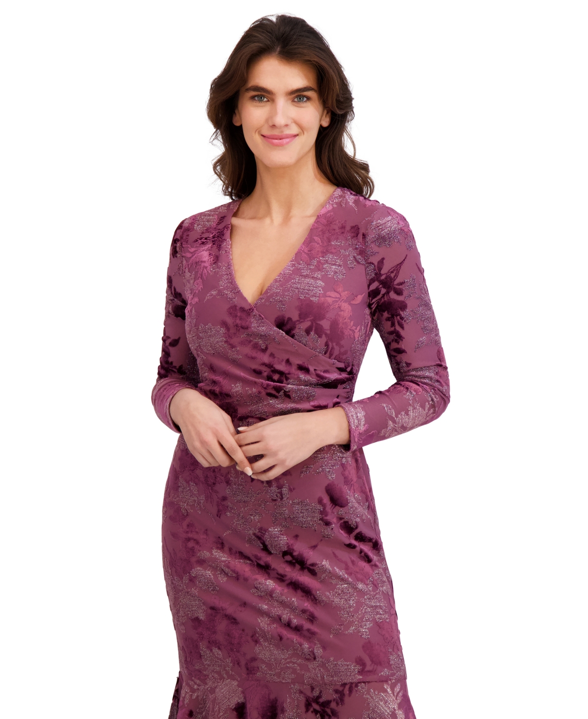 London Times Petite Surplice Burnout Midi Dress In Pink
