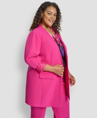 Plus Size Open Front Collarless Jacket