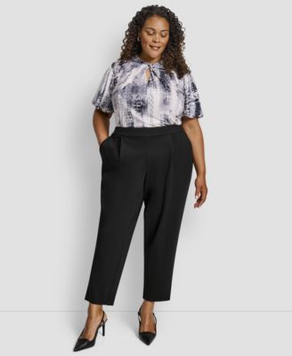 Plus Size Pleated Ponte Ankle Pants