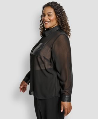 Plus Size Collared Neck Long Sleeve Top