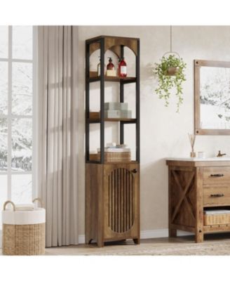 6-Tier Kitchen Pantry Cabinet,70.87" Tall Narrow Bookshelf with Louvered Door Cabinet