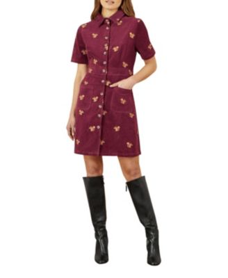 Women's Fox Embroidered Cord Shirt Dress