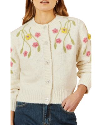 Women's Hand Embroidered Flower Cardigan