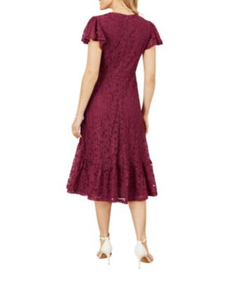 Women's Short Sleeve Lace Midi Skater Dress