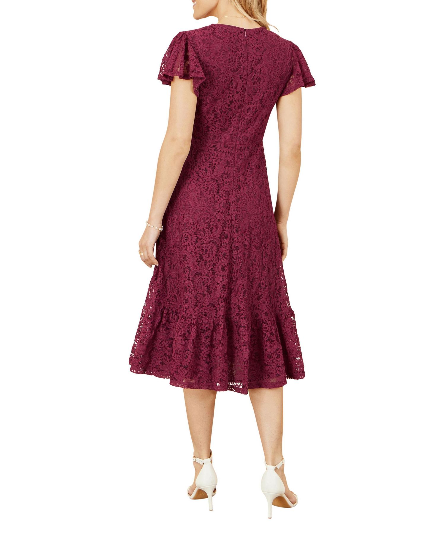 Women's Short Sleeve Lace Midi Skater Dress